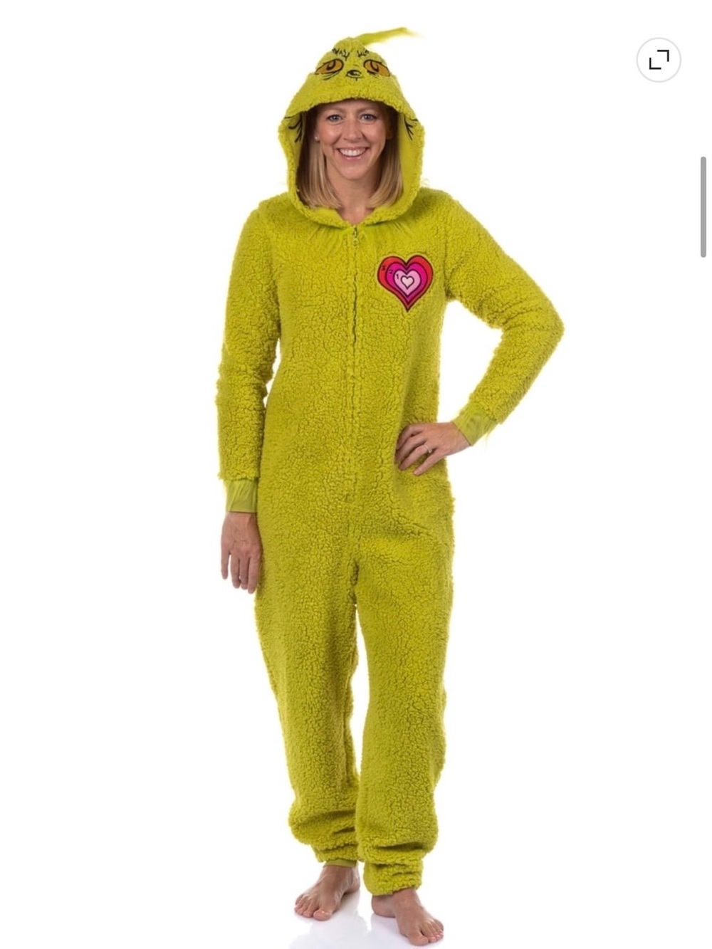 The Grinch Green Sherpa Hooded One Piece Pajama Costume Womens Large
